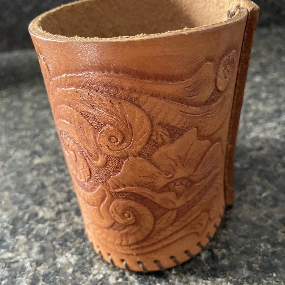 Handmade Leather Pen & Pencil Holder Desk Office Decor 4.5